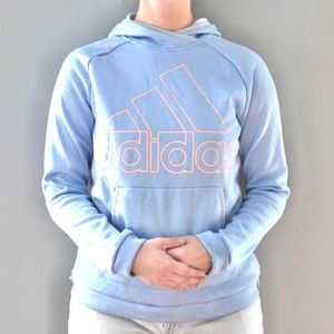 Adidas Sky Light Blue & Pink Mountain Logo Long Sleeved Hooded Sweatshirt